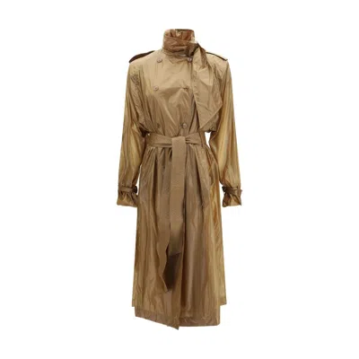 Saint Laurent Beige Polyamide Trench Coat In Brown