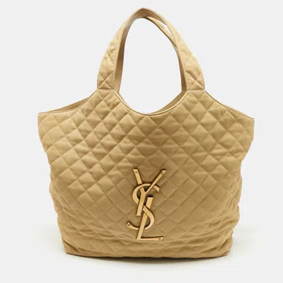 Pre-owned Saint Laurent Beige Quilted Nubuck Maxi Icare Shopping Tote