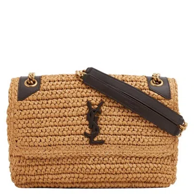 SAINT LAURENT SAINT LAURENT BEIGE RAFFIA AND LEATHER NIKI MEDIUM CHAIN BAG