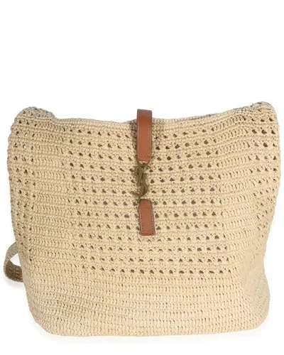 Pre-owned Saint Laurent Beige Raffia Medium Fantasie Hobo (authentic Pre-loved)