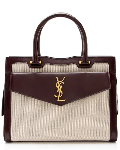 Saint Laurent Beige, Red Calfskin, Canvas Uptown Medium Tote (authentic Pre-  Loved) In Black