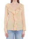 Saint Laurent Beige Ruffled Blouse In Silk Women