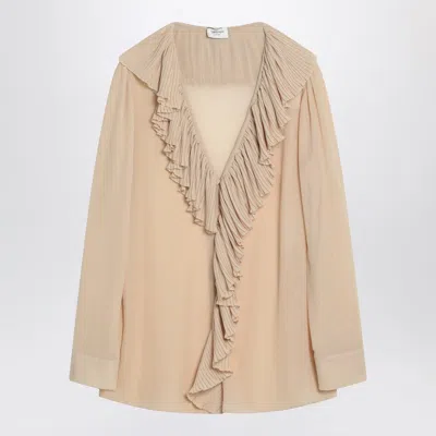 SAINT LAURENT BEIGE RUFFLED BLOUSE IN SILK