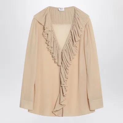Saint Laurent Beige Ruffled Blouse In Silk In Neutral