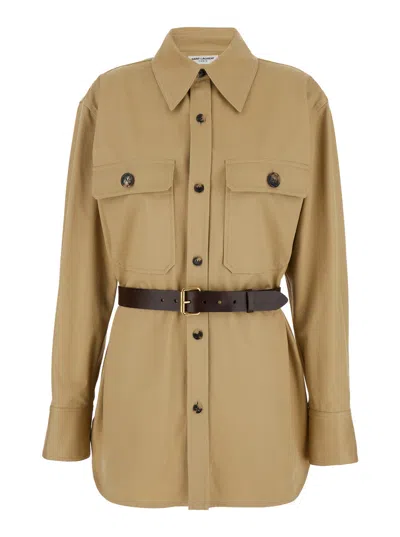 Saint Laurent Beige Safari Shirt In Cotton Woman