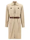 Saint Laurent Utility Dress With Belted Waist And Pockets In Beige