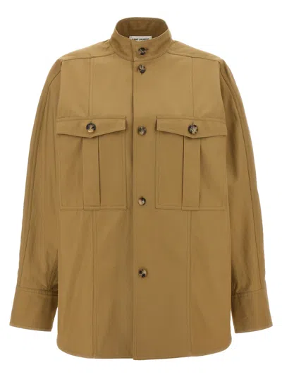 SAINT LAURENT WOMEN BEIGE SAHARIENNE SHIRT, L LUXURY SHIRTS FOR WOMEN DARVEYS