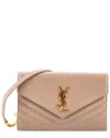 Saint Laurent Beige Sheep Leather Classic Monogram Wallet On Chain Matelasse  Chevron Small (authent In Neutral
