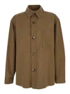 Saint Laurent Beige Shirt With Classic Collar And Cassandre Logo Embroidered On The Front In Cotton And Linen Gaba In Brown