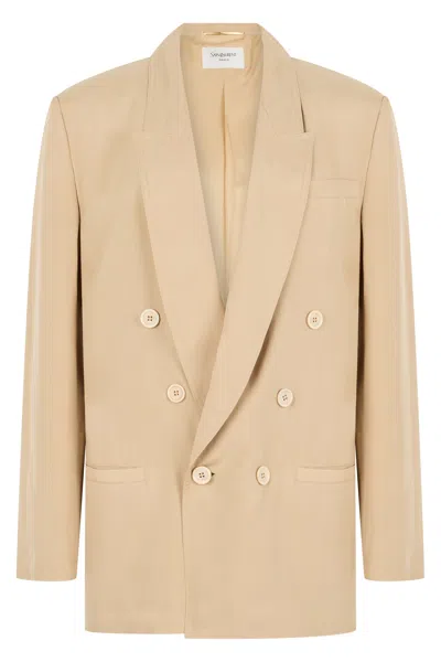 Saint Laurent Beige Silk Blazer In Neutral