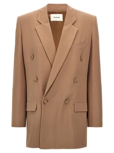 SAINT LAURENT BEIGE SILK CREPE BLAZER