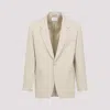 Saint Laurent Single-button Tailored Wool Jacket With Notched Lapels In Beige