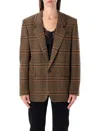 Saint Laurent Checked Pattern Jacket Flap Pockets In Brown