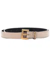Saint Laurent Paris Women Cassandre Thin Belt With Square Buckle In Box Leather In Beige