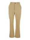 Saint Laurent Beige Straight Pants With A Button In Cotton Woman In Multicolor