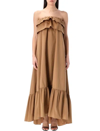 SAINT LAURENT BEIGE STRAPLESS MAXI DRESS