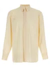 Saint Laurent Striped Shirt With Long Sleeves And Button-down Collar In Beige