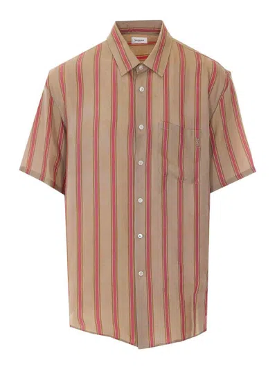 Saint Laurent Beige Striped Shirt In Brown