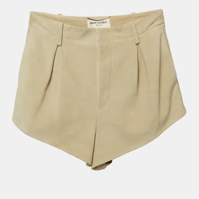 Pre-owned Saint Laurent Beige Suede Pleated Shorts S