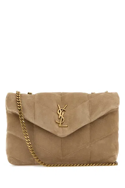 Saint Laurent Beige Suede Puffer Toy Crossbody Bag In Brown
