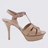 Saint Laurent Tribute Platform Sandals In Smooth Leather Beige In Animal Print