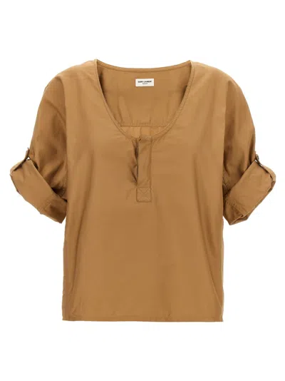 SAINT LAURENT BEIGE TWILL BLOUSE