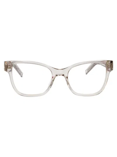 Saint Laurent Beige-beige-transparent Acetate Glasses In Gray