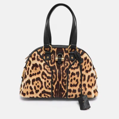 Pre-owned Saint Laurent Beige/black Calfhair And Leather Muse Bag In Sand