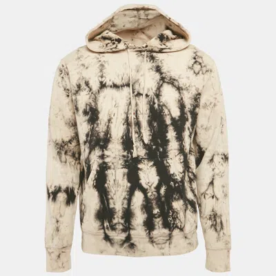 Pre-owned Saint Laurent Beige/black Dyed Cotton Hoodie M In Sand