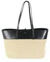 Saint Laurent Beige/black Leather & Straw/raffia Medium Boucle Shopper Tote  (authentic Pre-loved)