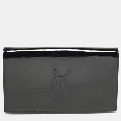 Pre-owned Saint Laurent Belle De Jour Black Patent Leather Clutch