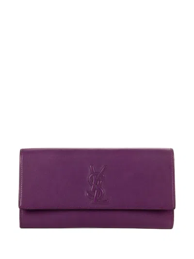 Pre-owned Saint Laurent Belle De Jour Flap Leather Clutch Bag In Purple