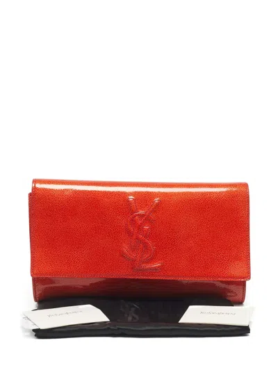 Pre-owned Saint Laurent Belle De Jour Leather Clutch Bag In Orange