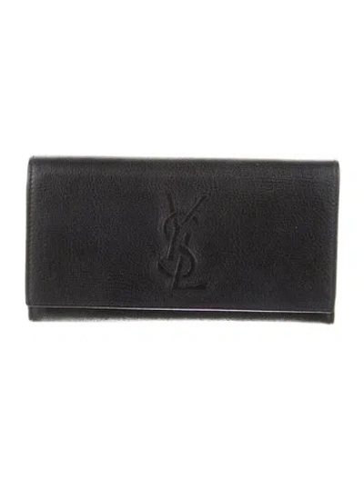 Pre-owned Saint Laurent Belle De Jour Leather Continental Wallet In Black
