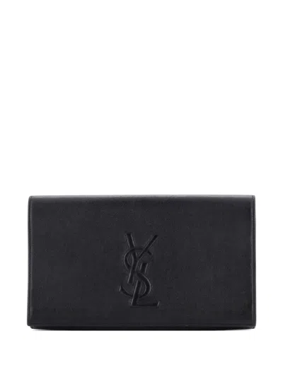 Pre-owned Saint Laurent Belle De Jour Leather Large Clutch Bag In Black