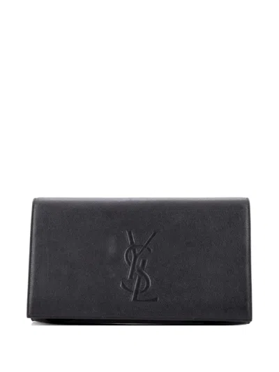 Pre-owned Saint Laurent Belle De Jour Leather Large Clutch Bag In Black