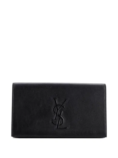 Pre-owned Saint Laurent Belle De Jour Leather Large Clutch Bag In Black