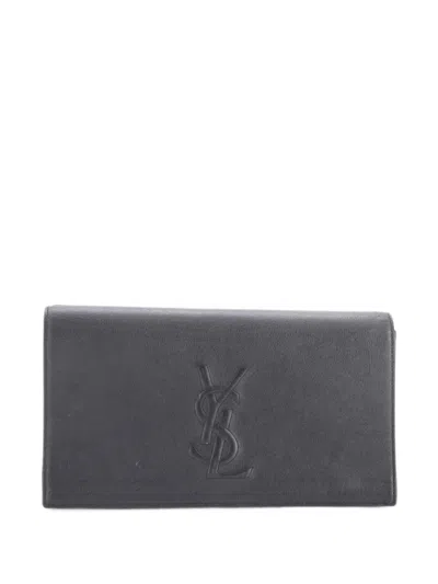 Pre-owned Saint Laurent Belle De Jour Leather Large Clutch Bag In Black