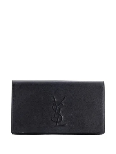 Pre-owned Saint Laurent Belle De Jour Leather Large Clutch Bag In Blue