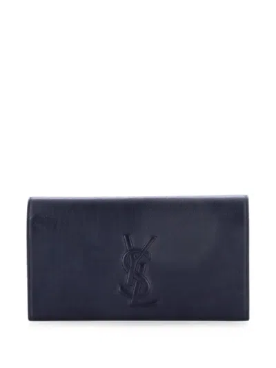 Pre-owned Saint Laurent Belle De Jour Leather Large Clutch Bag In Blue