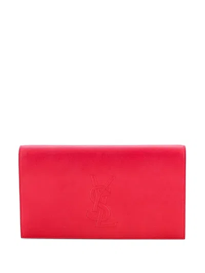 Pre-owned Saint Laurent Belle De Jour Leather Large Clutch Bag In Pink