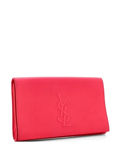 Pre-owned Saint Laurent Belle De Jour Leather Large Clutch Bag In Pink