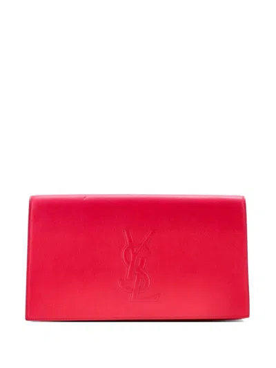 Pre-owned Saint Laurent Belle De Jour Leather Large Clutch Bag In Pink