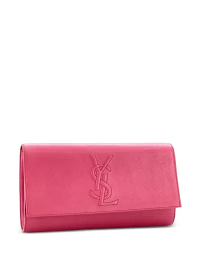 Pre-owned Saint Laurent Belle De Jour Leather Large Clutch Bag In Pink