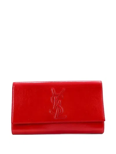 Pre-owned Saint Laurent Belle De Jour Leather Large Clutch Bag In Red