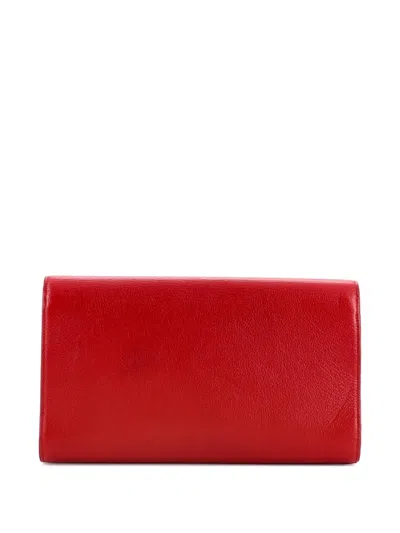 Pre-owned Saint Laurent Belle De Jour Leather Large Clutch Bag In Red
