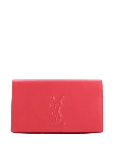 Pre-owned Saint Laurent Belle De Jour Leather Large Clutch Bag In Red