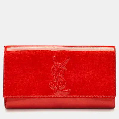 Pre-owned Saint Laurent Belle De Jour Orange Patent Leather Flap Clutch