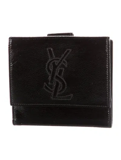 Pre-owned Saint Laurent Belle De Jour Patent Leather Compact Wallet In Black