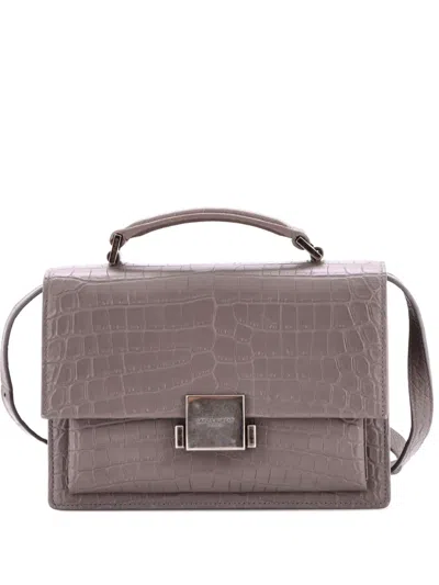 Pre-owned Saint Laurent Bellechasse Crocodile Embossed Leather Medium Satchel In Gray